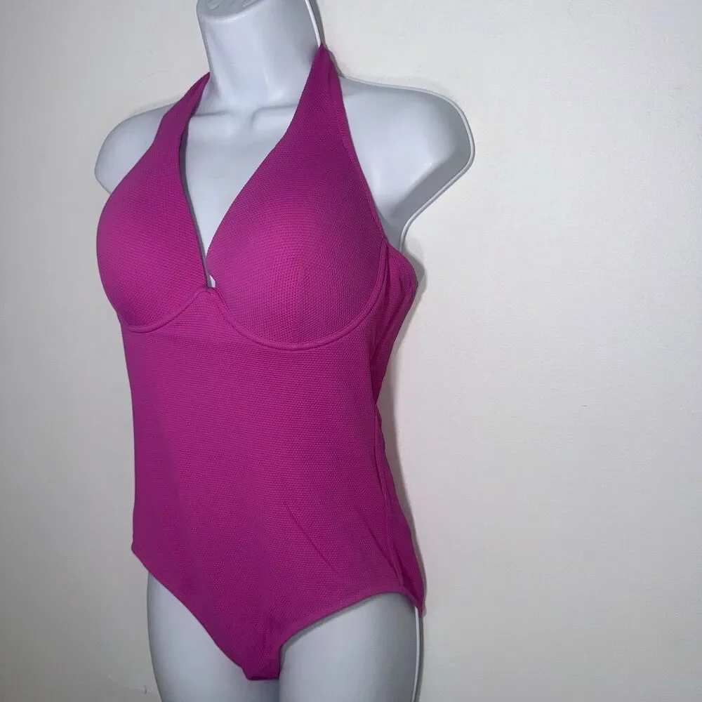 Boden Enhancer Swimsuit Amazing Pink Halter One Piece Women Size 34D Padded Cup
